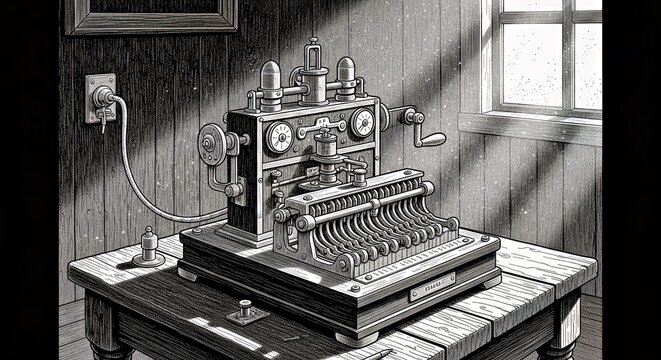 Old-Style Illustration: Morse Code Telegraph - Vintage Communication