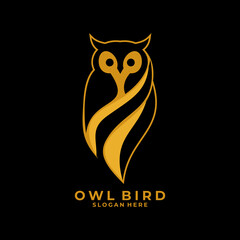 Gold Owl logo design vector template. Owl company logo design