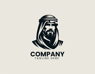 Arabian man profile wearing turban and beard over circular badge representing noble cultural elegance