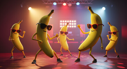 Groovy Bananas  A Funky Fruit Dance Party Illustration