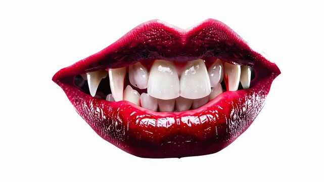 Halloween vampire dracula mouth with sharp teeth and red lips.