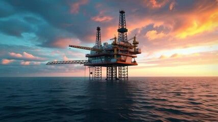 Oil rig in the middle of the ocean beautiful evening golden hour light. - Powered by Adobe