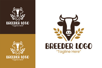 Farm Fresh Cow Logo with Wheat Stalk and Strong Branding for Livestock Industry