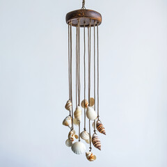 Wind chime with seashells on white