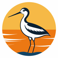 Fototapeta premium Shorebird Silhouette with Sunset Beach Background