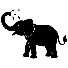 Black Elephant Silhouette Spraying Water