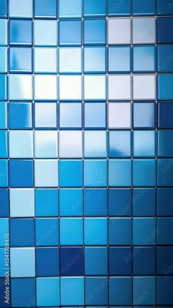 Poster tiled blue square pattern creating a mosaic, showcasing variations of blue shades and subtle gradien