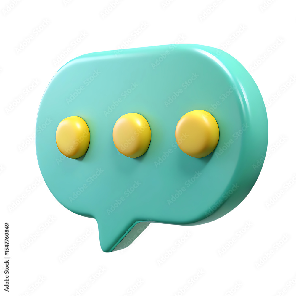 Poster teal speech bubble with yellow dots isolated on transparent background