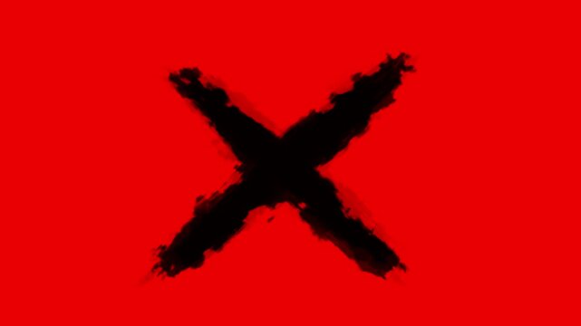 Quick paint strokes. 2D animation. Symbol and sign. Animated video clip. Red and black background.