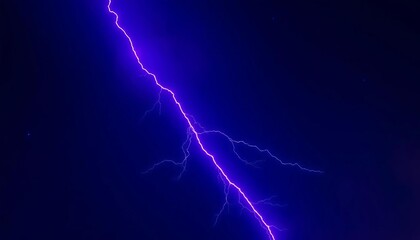 Fototapeta premium Vibrant purple lightning bolt streaks across a deep indigo night sky, stars subtly visible , dark, nature