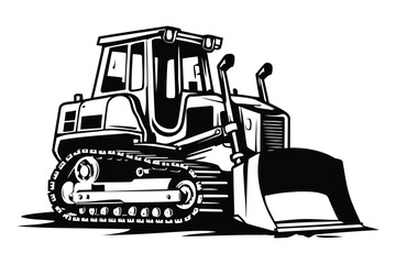 Naklejka premium Vintage bulldozer vector with excavator and bulldozer logo on white background
