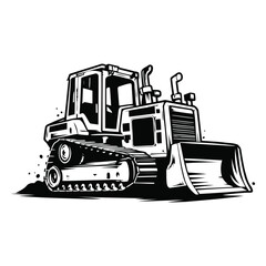 Naklejka premium Vintage bulldozer vector with excavator and bulldozer logo on white background