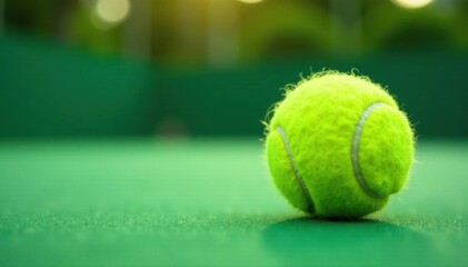 Delicate blur, tennis ball rests on vibrant green court , tennis, summer