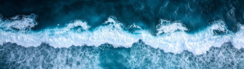 Aerial View of Ocean Waves Turquoise Water and White Foam, ocean waves, aerial photography
