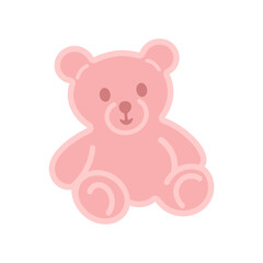 Cute pink cartoon teddy bear with big eyes and a sweet expression – perfect vector for baby products, nursery prints, and children’s illustrations.