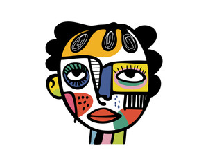 Cubist Face with Colorful Details Vector Illustration for Abstract Art Themes in Vibrant Style for Modern Wall Art