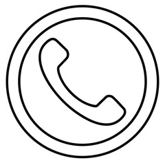 Telephone Icon Enclosed in Circular Frame – Classic Communication Symbol in Black and White