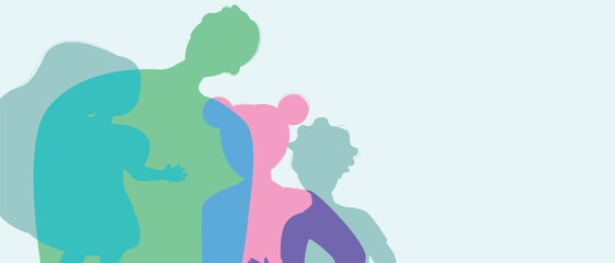 Parent dad with children or kids, color silhouette vector illustration as concept happy authentic Family copy space template for fathers day