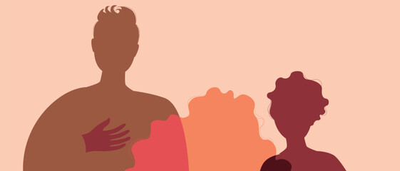 BIPOC father or dad with kids, color silhouette vector illustration as concept happy authentic Family copy space template for fathers day