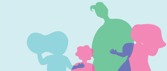 Father or dad with children, color silhouette vector illustration as concept happy authentic Family copy space template for fathers day