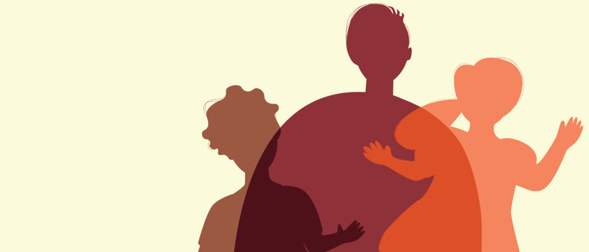BIPOC father or African dad with children, color silhouette vector illustration as concept happy authentic Family copy space template for fathers day