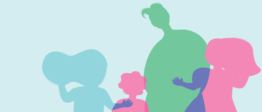 Father or dad with children, color silhouette vector illustration as concept happy authentic Family copy space template for fathers day
