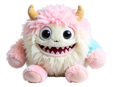 Ugly Cute Monster Plush Toy with One Eye and Crooked Smile, isolated on transparent background