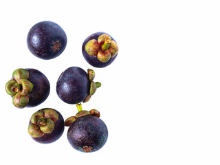 Top view of fresh mangosteen fruit isolated on white background.