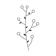 Hand drawn floral design. Abstract botanical element in linear doodle style. Vector 10 EPS.