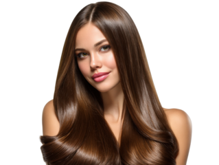 Radiant Locks: Captivating the epitome of beauty, a woman with cascading, sleek brown hair exudes elegance, embodying the essence of luxurious hair care and styling, exuding confidence.
