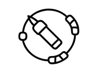 Minimalist black and white icon of a digital drawing tablet with stylus, featuring shortcut buttons and a display area. Ideal for representing digital art, graphic design, or creative tools