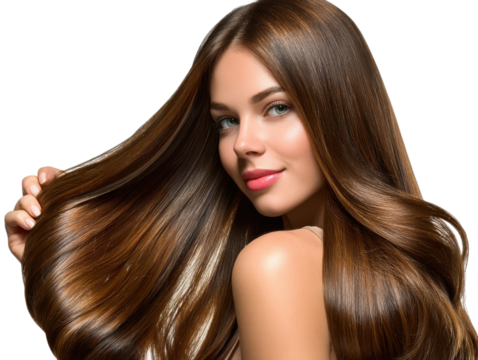 Radiant Beauty: A portrait of a woman showcasing the luxurious texture and vibrant color of her long, flowing, healthy hair, embodying the essence of beauty and grace.