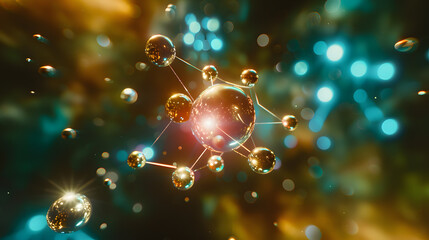 Biology Molecule Illumination, An illuminated molecular structure floating