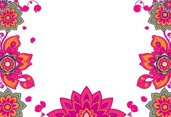 Intricate paisley, lotus, and mandala designs in vibrant hues for Indian wedding stationery,  henna, Indian wedding
