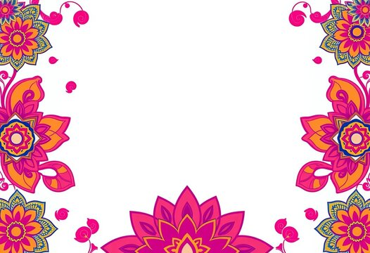 Intricate paisley, lotus, and mandala designs in vibrant hues for Indian wedding stationery,  henna, Indian wedding