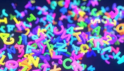 Fototapeta premium Endless stream of 3D glowing DNA letters flowing like a digital river. Minimalist sci-fi scene with focus on genetic code and biotechnology concept.
