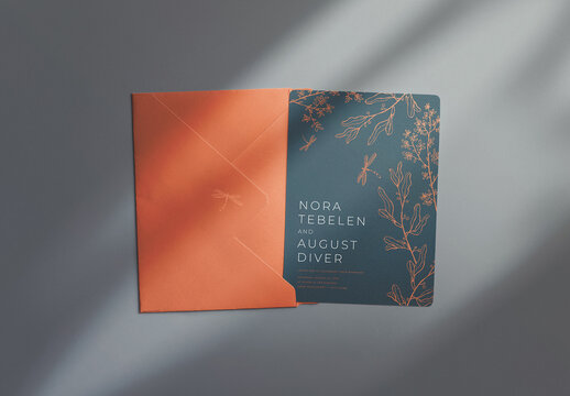 5x7in Invitation Rounded Corners and Envelope Mockup