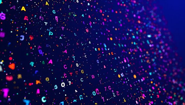 Endless stream of 3D glowing DNA letters flowing like a digital river. Minimalist sci-fi scene with focus on genetic code and biotechnology concept.
