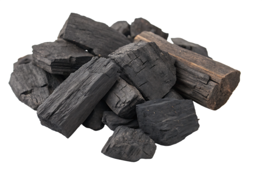 natural-wood-charcoal- isolated on white background png, ai generated
