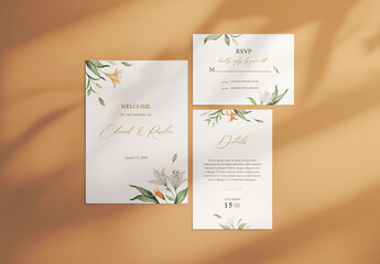 Wedding Invitation Suite Mockup 5x7in Invite 5x3.5in RSVP and 4x6in Details Cards