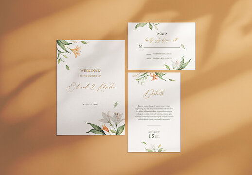 Wedding Invitation Suite Mockup 5x7in Invite 5x3.5in RSVP and 4x6in Details Cards