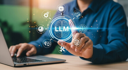 Person interacting with llm technology interface on laptop