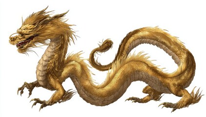 Obraz premium Golden Dragon Illustration Mythical Creature Art