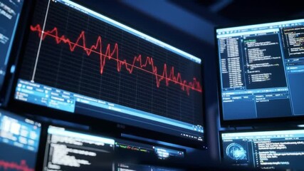 Diagnostic environment showing live data stream with multiple computer displays