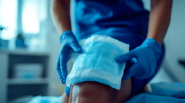 Medical Professional Applying Bandage to Patient's Knee - Powered by Adobe