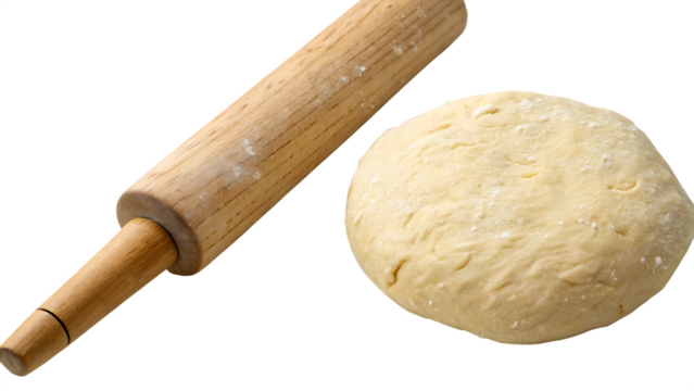  raw-dough-and-rolling-pin- isolated on white back ground  png, ai generated