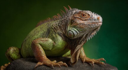 Obraz premium Green Iguana Portrait Majestic Reptile in Striking Pose