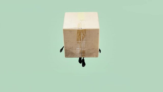 3D animation of a flying cardboard box character in seamless loop. Ideal for delivery, shipping, fantasy, or mascot-themed content with fun and creative motion for videos and presentations.