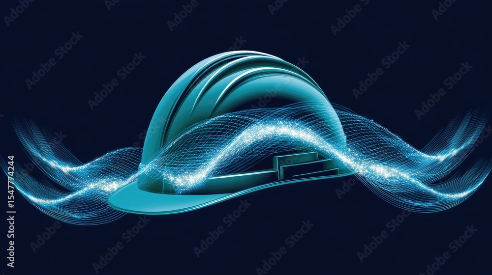 Poster abstract icon of engineering hat merged with digital wave for smart engineer logo