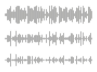 Voice message patterns. Equalizer symbol. Audio chat speech sound wave icons. Samples for mobile messenger, podcast online radio interface, music player, app. Waveform templates.